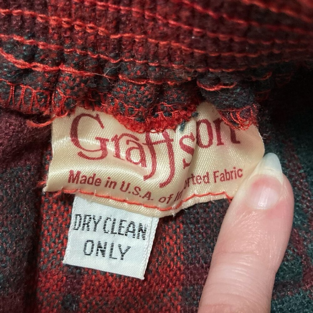 GRAFF SPORT Vintage red pine green plaid a-line skirt w/ pockets ~ SMALL MEDIUM - Picture 2 of 10